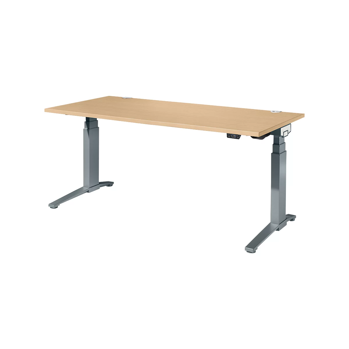 Schäfer Shop Genius Schreibtisch ERGOSTYLE S, Rechteck, elektrisch höhenverstellbar, zweistufig, C-Fuß, B 1800 x T 800 x H 635-1305 mm, inkl. Memory Master, Ahorn/anthrazit