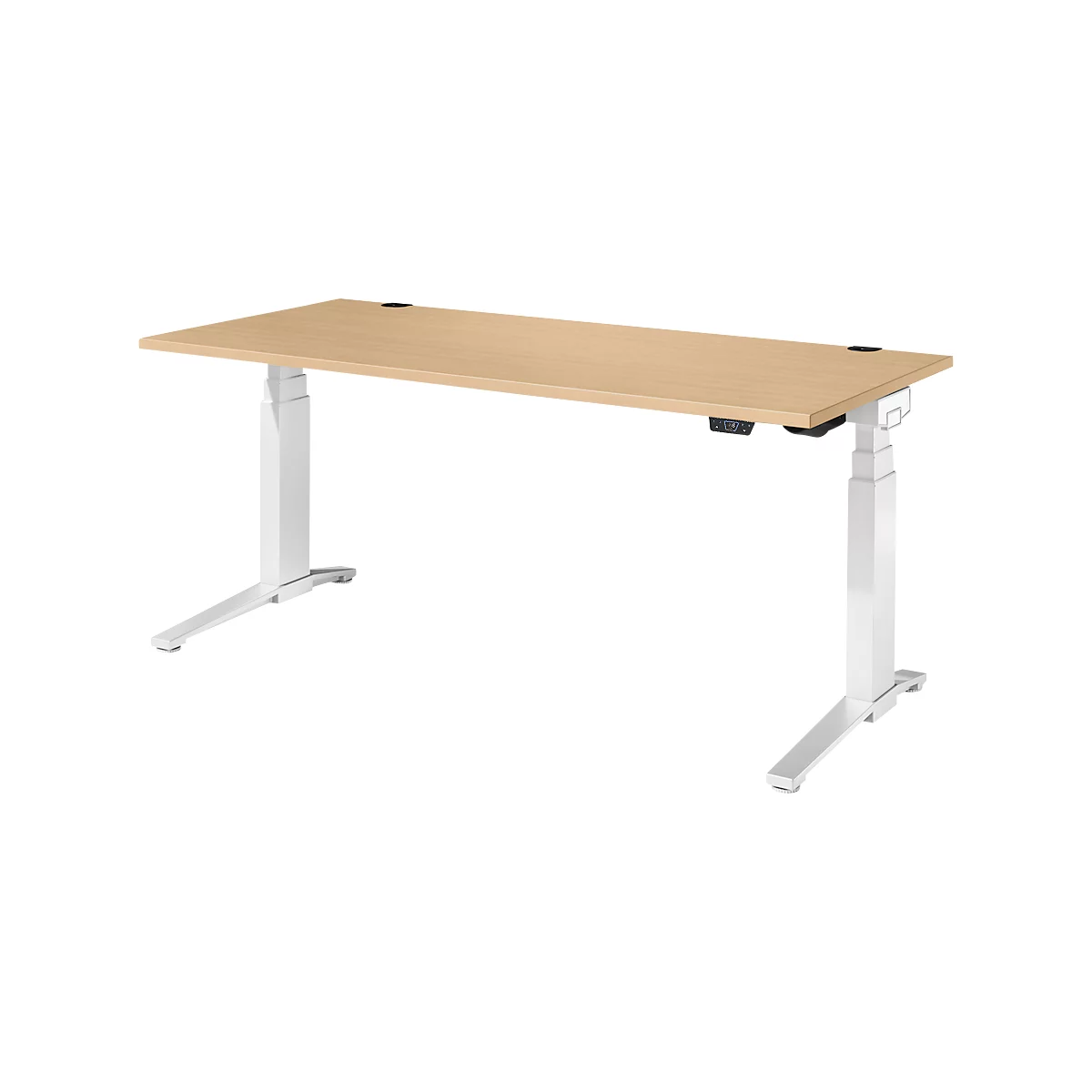 Schäfer Shop Genius Schreibtisch ERGOSTYLE S, Rechteck, elektrisch höhenverstellbar, zweistufig, C-Fuß, B 1800 x T 800 x H 635-1305 mm, inkl. Memory Master, Ahorn/weiß
