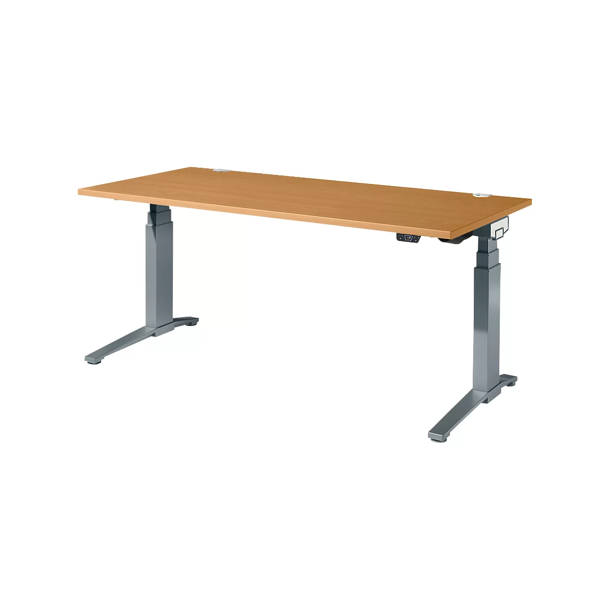 Schäfer Shop Genius Schreibtisch ERGOSTYLE S, Rechteck, elektrisch höhenverstellbar, zweistufig, C-Fuß, B 1800 x T 800 x H 635-1305 mm, inkl. Memory Master, Buche/anthrazit