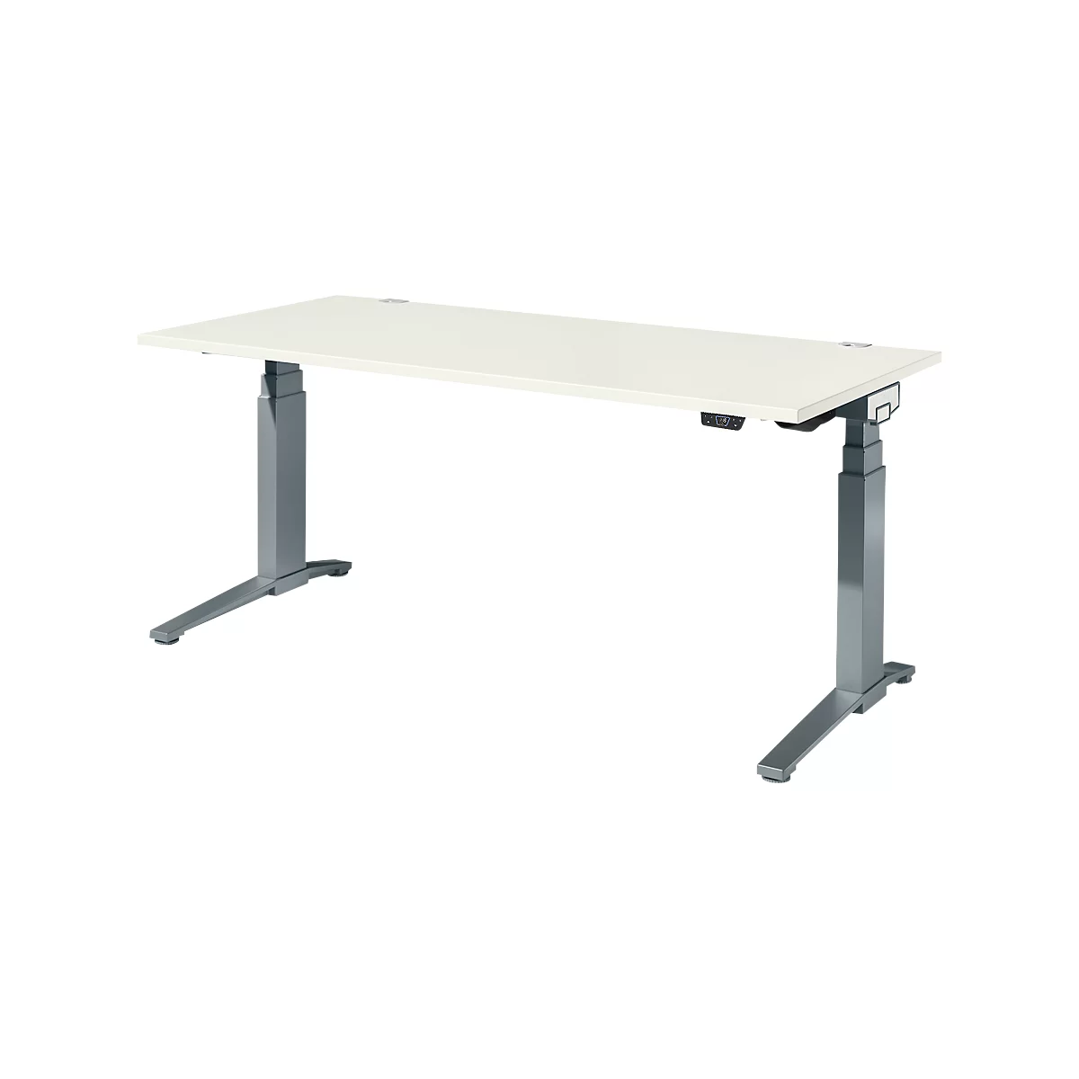 Schäfer Shop Genius Schreibtisch ERGOSTYLE S, Rechteck, elektrisch höhenverstellbar, zweistufig, C-Fuß, B 1800 x T 800 x H 635-1305 mm, inkl. Memory Master, weiß/anthrazit