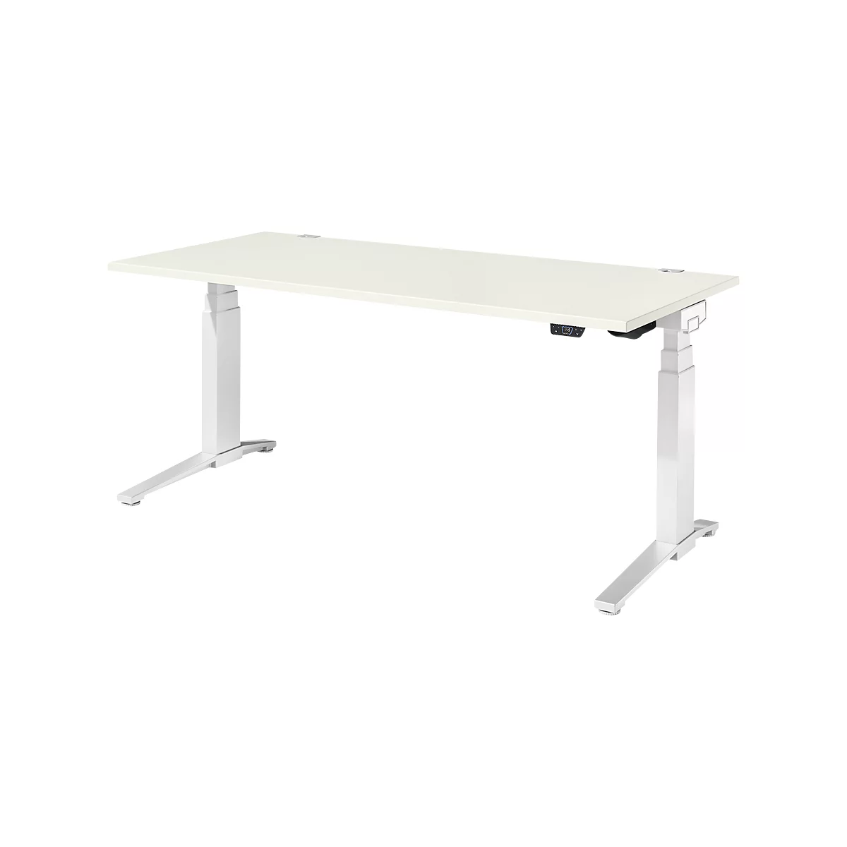 Schäfer Shop Genius Schreibtisch ERGOSTYLE S, Rechteck, elektrisch höhenverstellbar, zweistufig, C-Fuß, B 1800 x T 800 x H 635-1305 mm, inkl. Memory Master, weiß/weiß