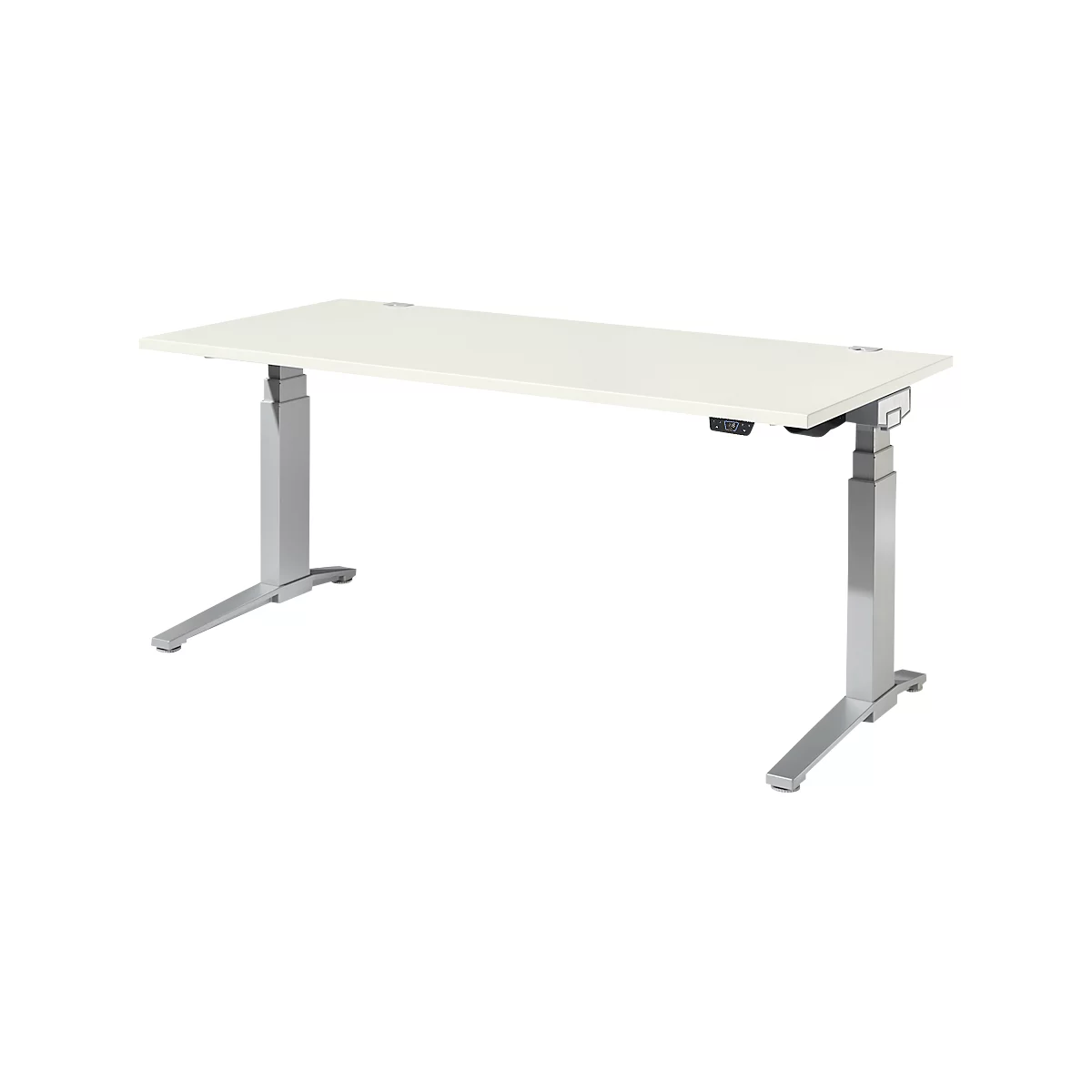 Schäfer Shop Genius Schreibtisch ERGOSTYLE S, Rechteck, elektrisch höhenverstellbar, zweistufig, C-Fuß, B 1800 x T 800 x H 635-1305 mm, inkl. Memory Master, weiß/weißaluminium