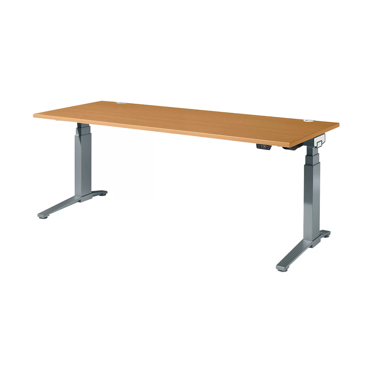 Schäfer Shop Genius Schreibtisch ERGOSTYLE S, Rechteck, elektrisch höhenverstellbar, zweistufig, C-Fuß, B 2000 x T 800 x H 635-1305 mm, inkl. Memory Master, Buche/anthrazit