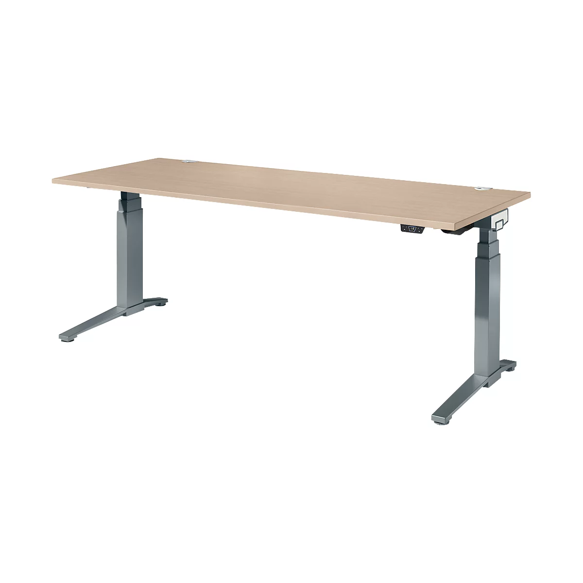 Schäfer Shop Genius Schreibtisch ERGOSTYLE S, Rechteck, elektrisch höhenverstellbar, zweistufig, C-Fuß, B 2000 x T 800 x H 635-1305 mm, inkl. Memory Master, Eiche/anthrazit