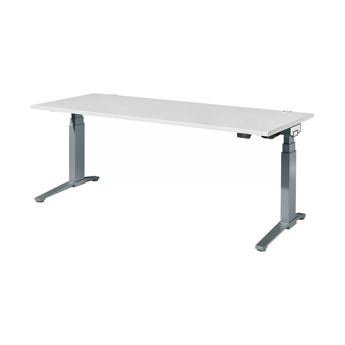 Schäfer Shop Genius Schreibtisch ERGOSTYLE S, Rechteck, elektrisch höhenverstellbar, zweistufig, C-Fuß, B 2000 x T 800 x H 635-1305 mm, inkl. Memory Master, lichtgrau/anthrazit