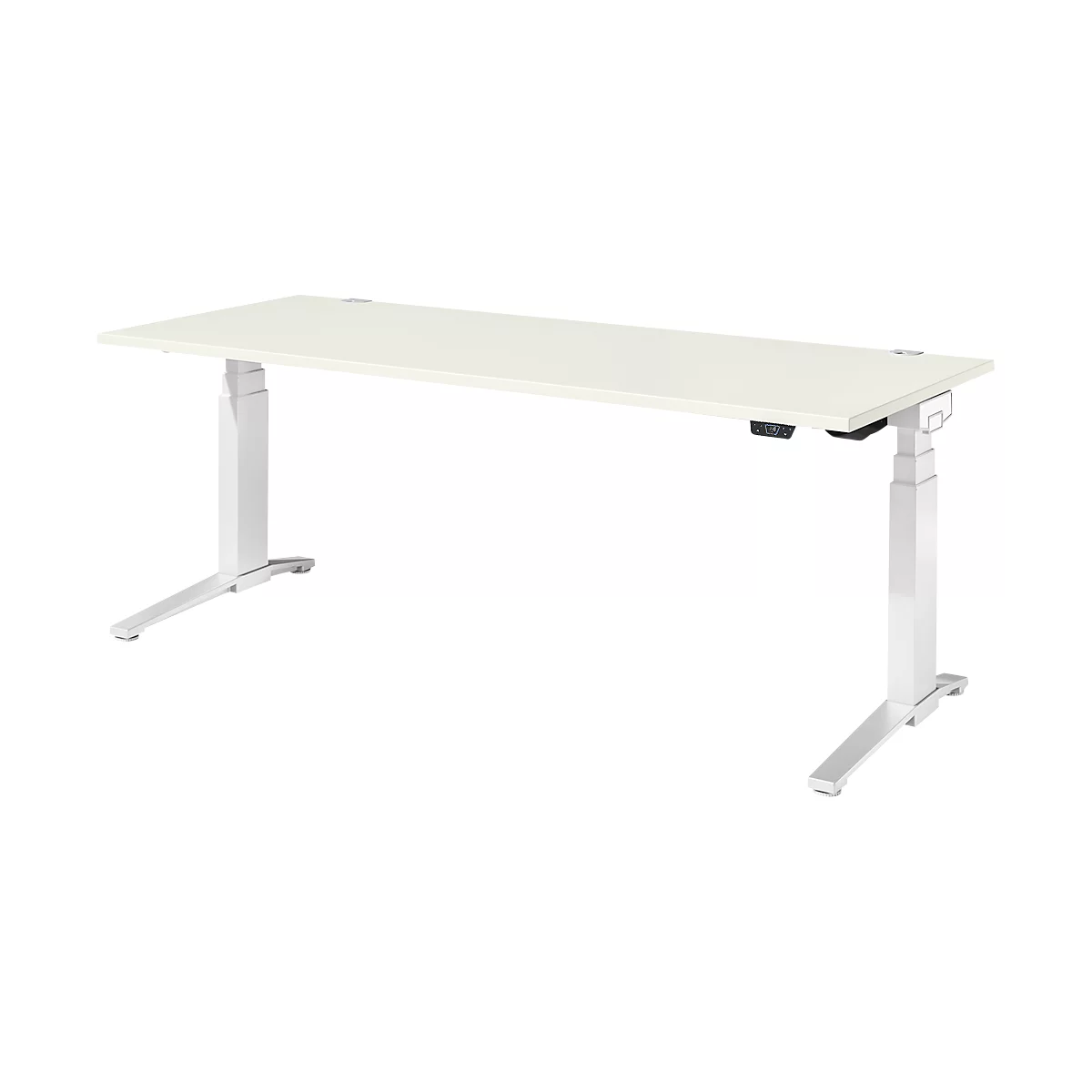 Schäfer Shop Genius Schreibtisch ERGOSTYLE S, Rechteck, elektrisch höhenverstellbar, zweistufig, C-Fuß, B 2000 x T 800 x H 635-1305 mm, inkl. Memory Master, weiß/weiß