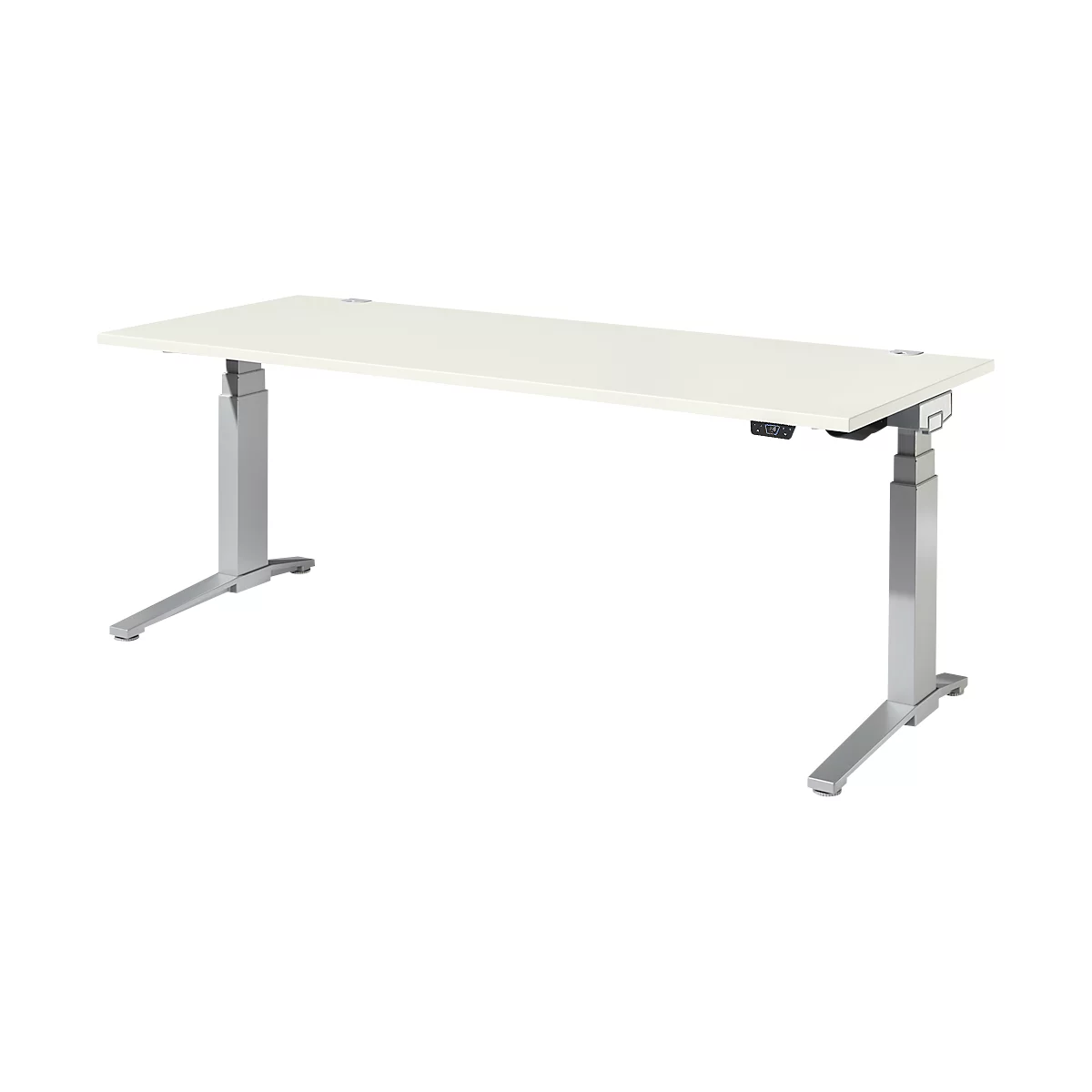 Schäfer Shop Genius Schreibtisch ERGOSTYLE S, Rechteck, elektrisch höhenverstellbar, zweistufig, C-Fuß, B 2000 x T 800 x H 635-1305 mm, inkl. Memory Master, weiß/weißaluminium