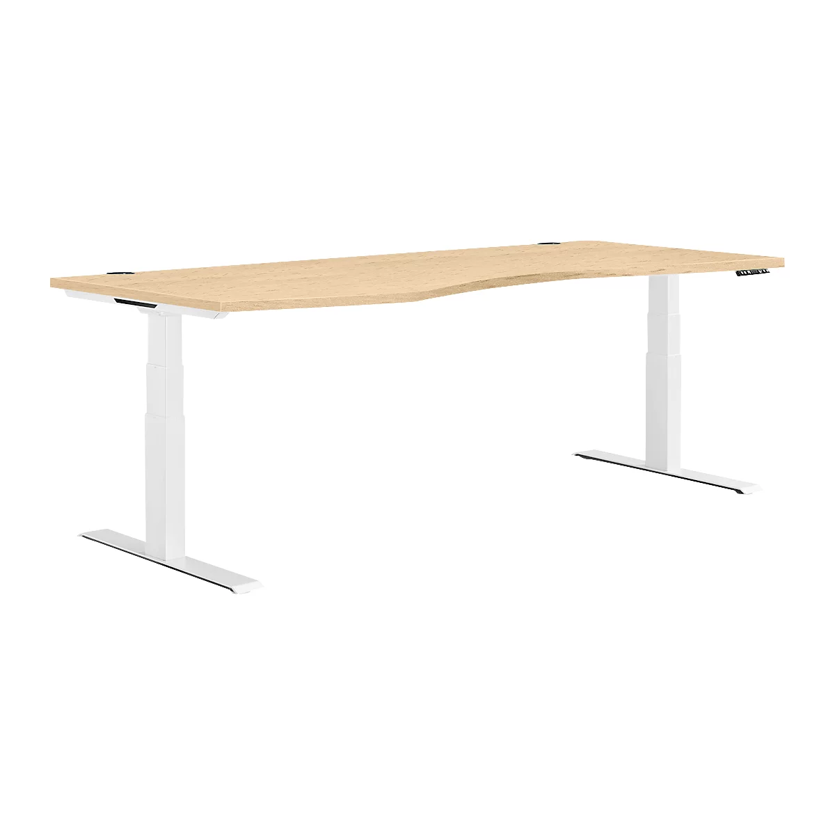 Schäfer Shop Genius Schreibtisch MODENA FLEX, elektrisch höhenverstellbar, Freiform, Ansatz links, B 1800 mm, Ahorn/weiss
