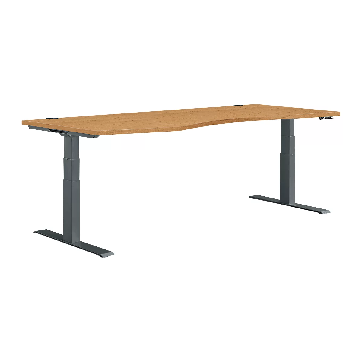 Schäfer Shop Genius Schreibtisch MODENA FLEX, elektrisch höhenverstellbar, Freiform, Ansatz links, B 1800 mm, Buche/anthrazit