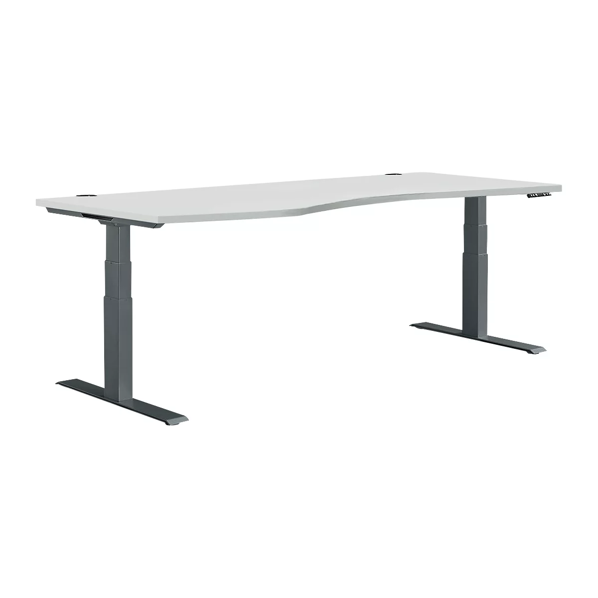 Schäfer Shop Genius Schreibtisch MODENA FLEX, elektrisch höhenverstellbar, Freiform, Ansatz links, B 1800 mm, lichtgrau/anthrazit