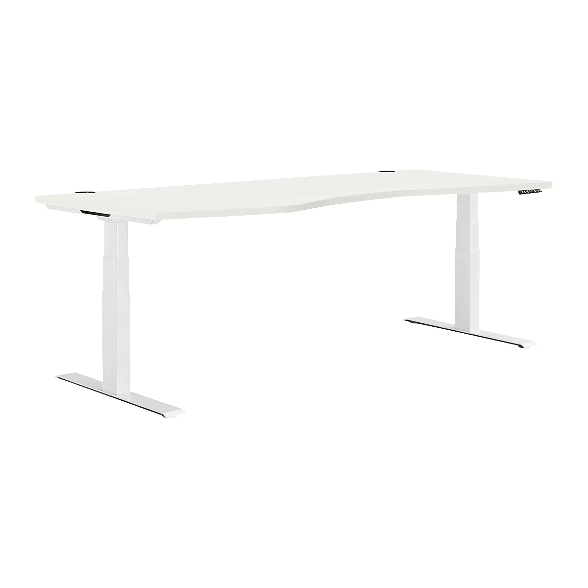 Schäfer Shop Genius Schreibtisch MODENA FLEX, elektrisch höhenverstellbar, Freiform, Ansatz links, B 1800 mm, weiß/weiß