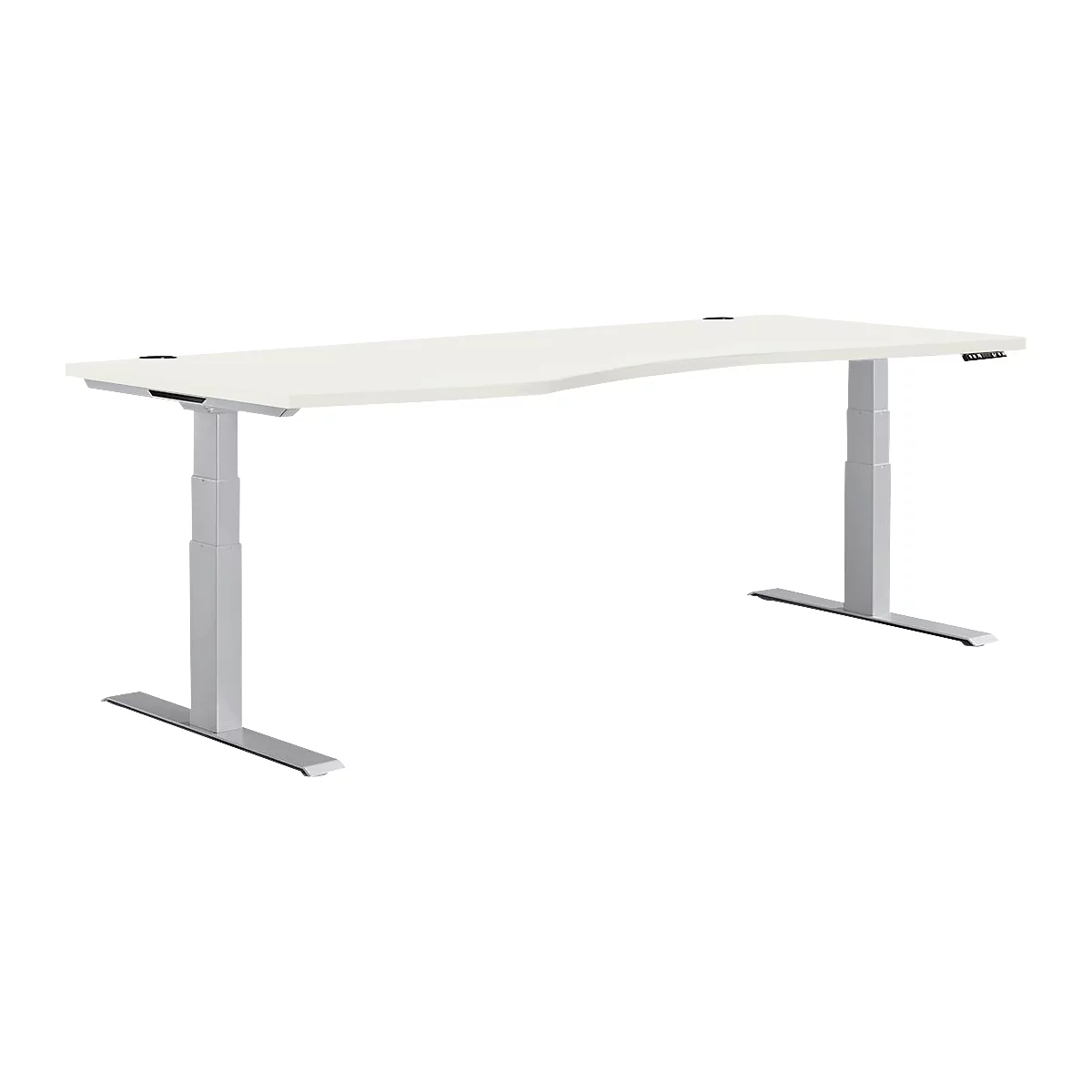 Schäfer Shop Genius Schreibtisch MODENA FLEX, elektrisch höhenverstellbar, Freiform, Ansatz links, B 1800 mm, weiß/weißalu
