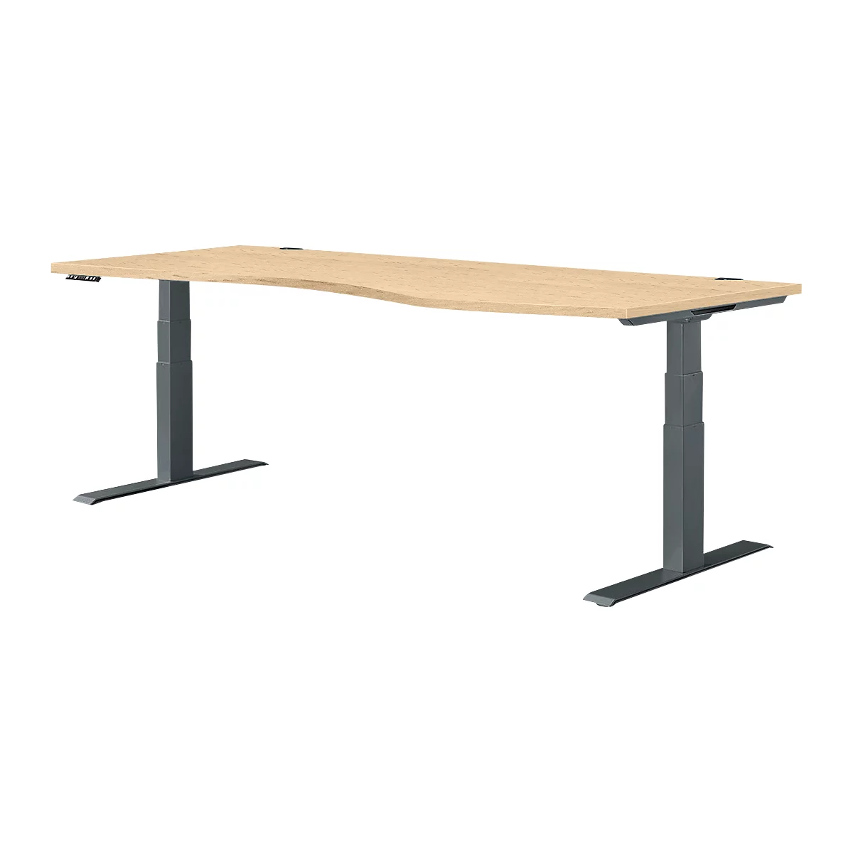 Schäfer Shop Genius Schreibtisch MODENA FLEX, elektrisch höhenverstellbar, Freiform, Ansatz rechts, B 1800 mm, Ahorn/anthrazit