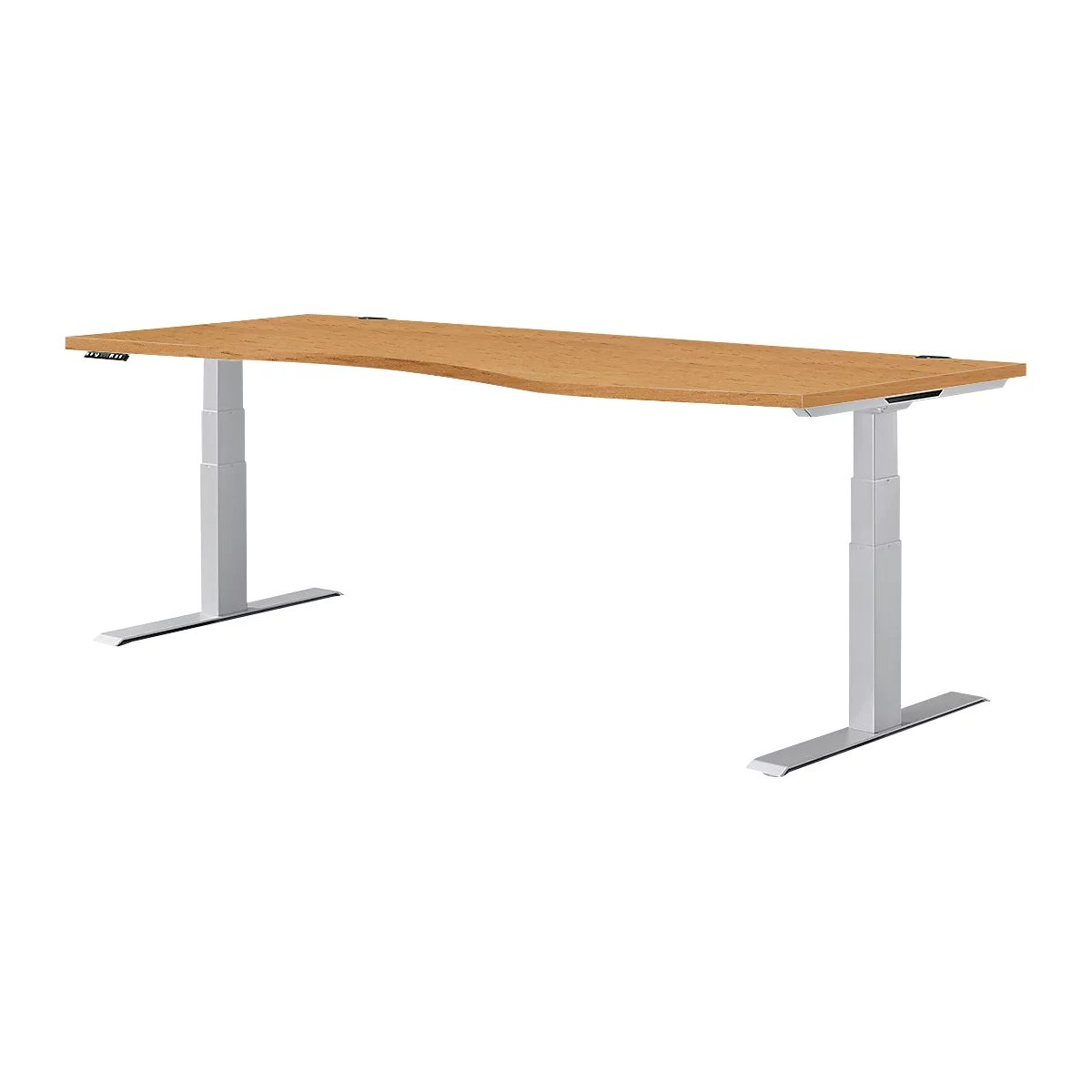 Schäfer Shop Genius Schreibtisch MODENA FLEX, elektrisch höhenverstellbar, Freiform, Ansatz rechts, B 1800 mm, Buche/weißalu