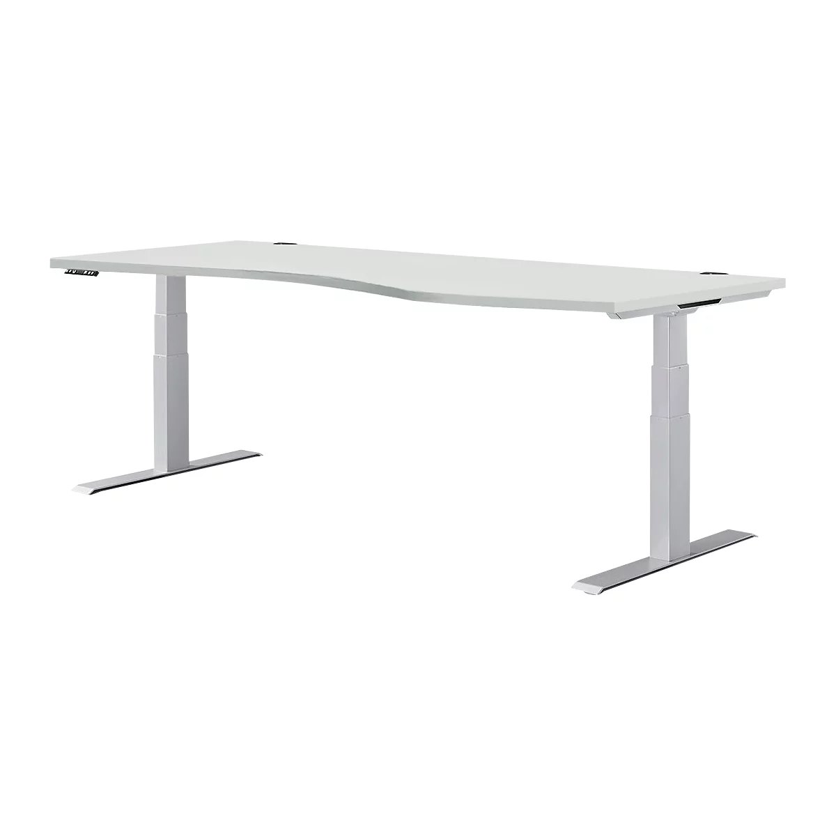 Schäfer Shop Genius Schreibtisch MODENA FLEX, elektrisch höhenverstellbar, Freiform, Ansatz rechts, B 1800 mm, lichtgrau/weißalu