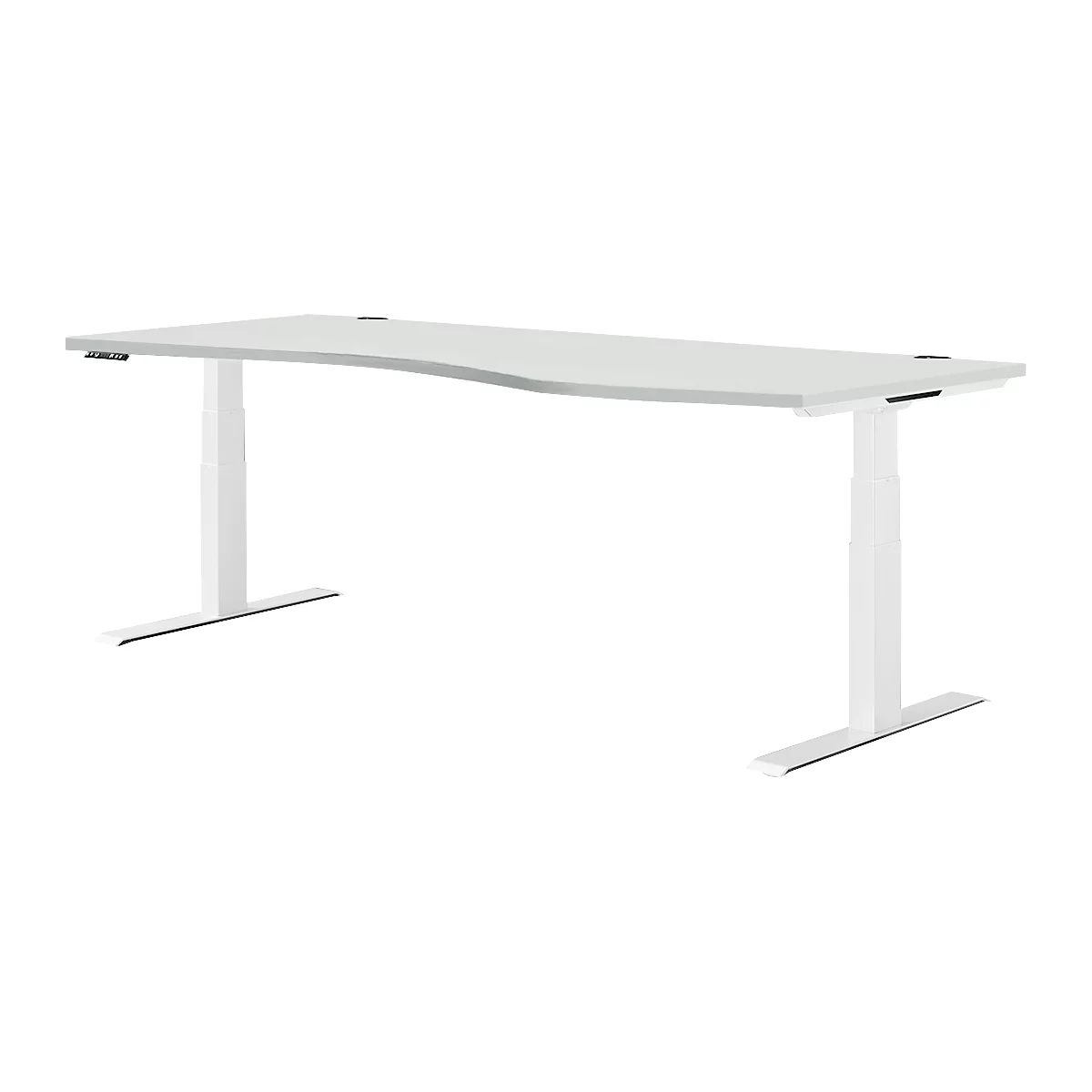 Schäfer Shop Genius Schreibtisch MODENA FLEX, elektrisch höhenverstellbar, Freiform, Ansatz rechts, B 1800 mm, lichtrgau/weiß