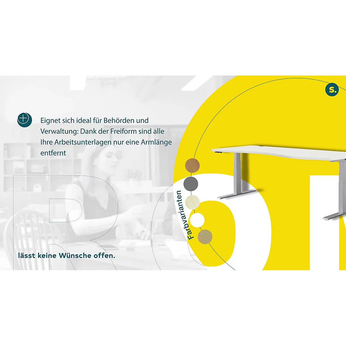 Schäfer Shop Genius Schreibtisch MODENA FLEX, elektrisch höhenverstellbar, Freiform, Ansatz rechts, B 1800 mm, weiss/weissalu 