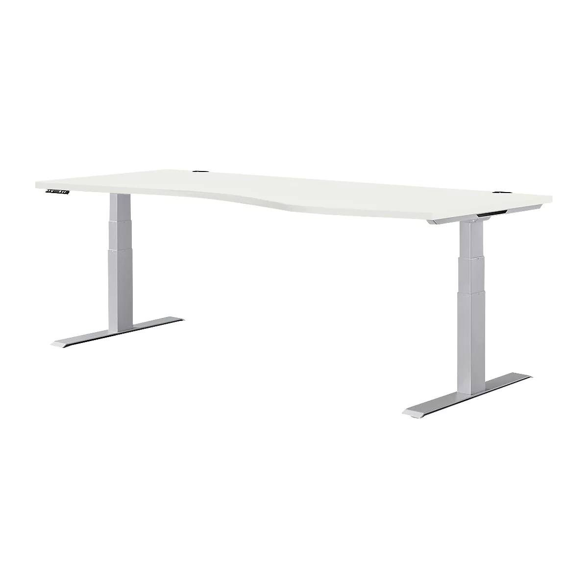 Schäfer Shop Genius Schreibtisch MODENA FLEX, elektrisch höhenverstellbar, Freiform, Ansatz rechts, B 1800 mm, weiß/weißalu