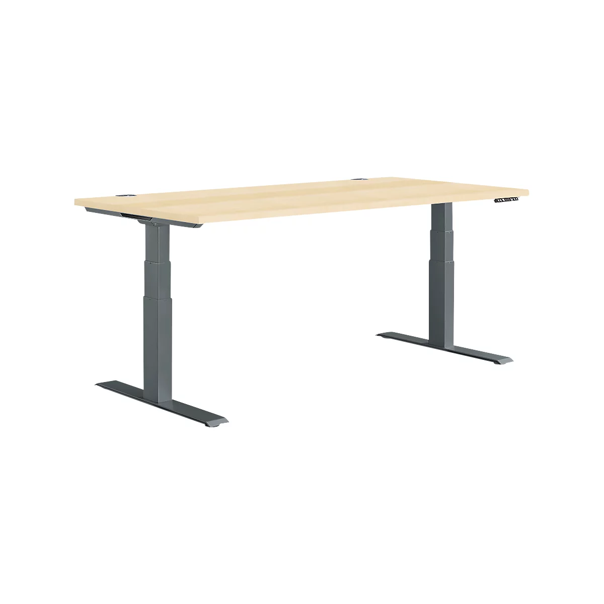 Schäfer Shop Genius Schreibtisch MODENA FLEX, elektrisch höhenverstellbar, Rechteck, T-Fuß, B 1600 x T 800 mm, Ahorn/anthrazit