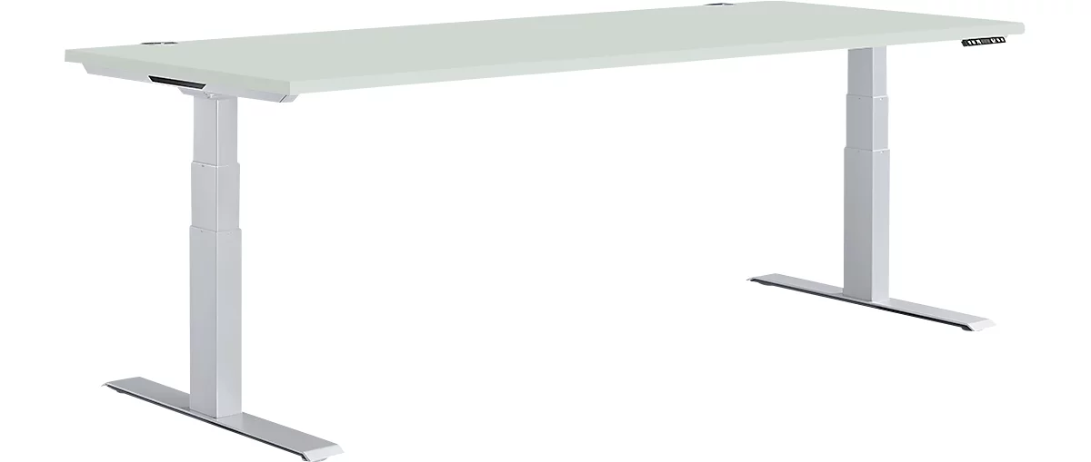 Schäfer Shop Genius Schreibtisch MODENA FLEX, elektrisch höhenverstellbar, Rechteck, T-Fuss, B 1800 x T 800 mm, lichtgrau/weissalu