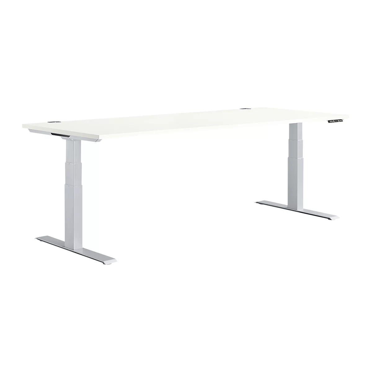 Schäfer Shop Genius Schreibtisch MODENA FLEX, elektrisch höhenverstellbar, Rechteck, T-Fuß, B 1800 x T 800 x H 645-1290 mm, weiß/weißalu