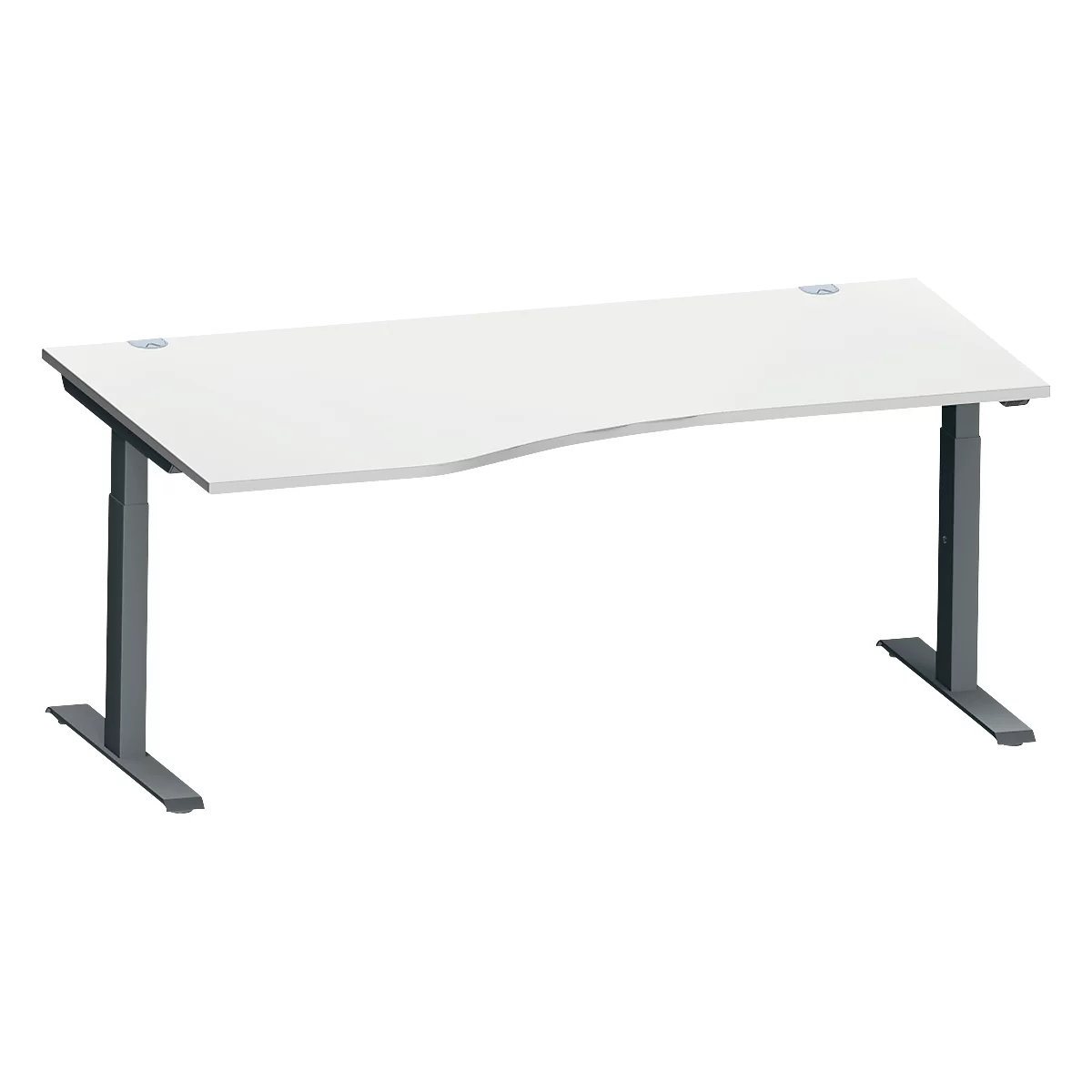 Schäfer Shop Genius Schreibtisch MODENA FLEX, Freiform links, T-Fuß Rechteckrohr, B 1800 x T 1000/800 x H 650-850 mm, lichtgrau/anthrazit