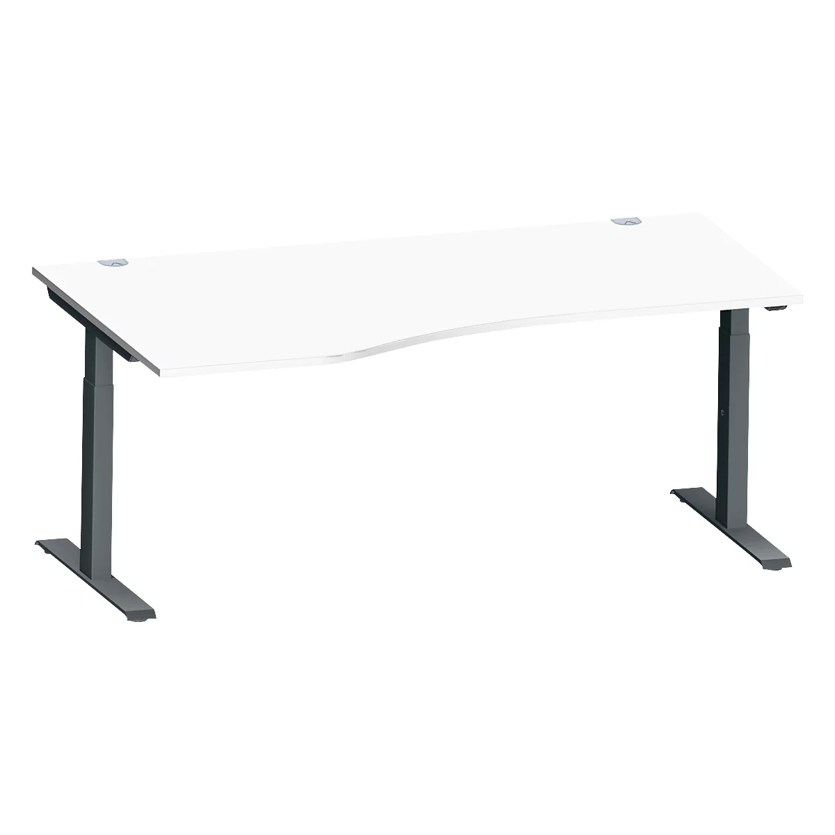 Schäfer Shop Genius Schreibtisch MODENA FLEX, Freiform links, T-Fuß Rechteckrohr, B 1800 x T 1000/800 x H 650-850 mm, weiß/anthrazit