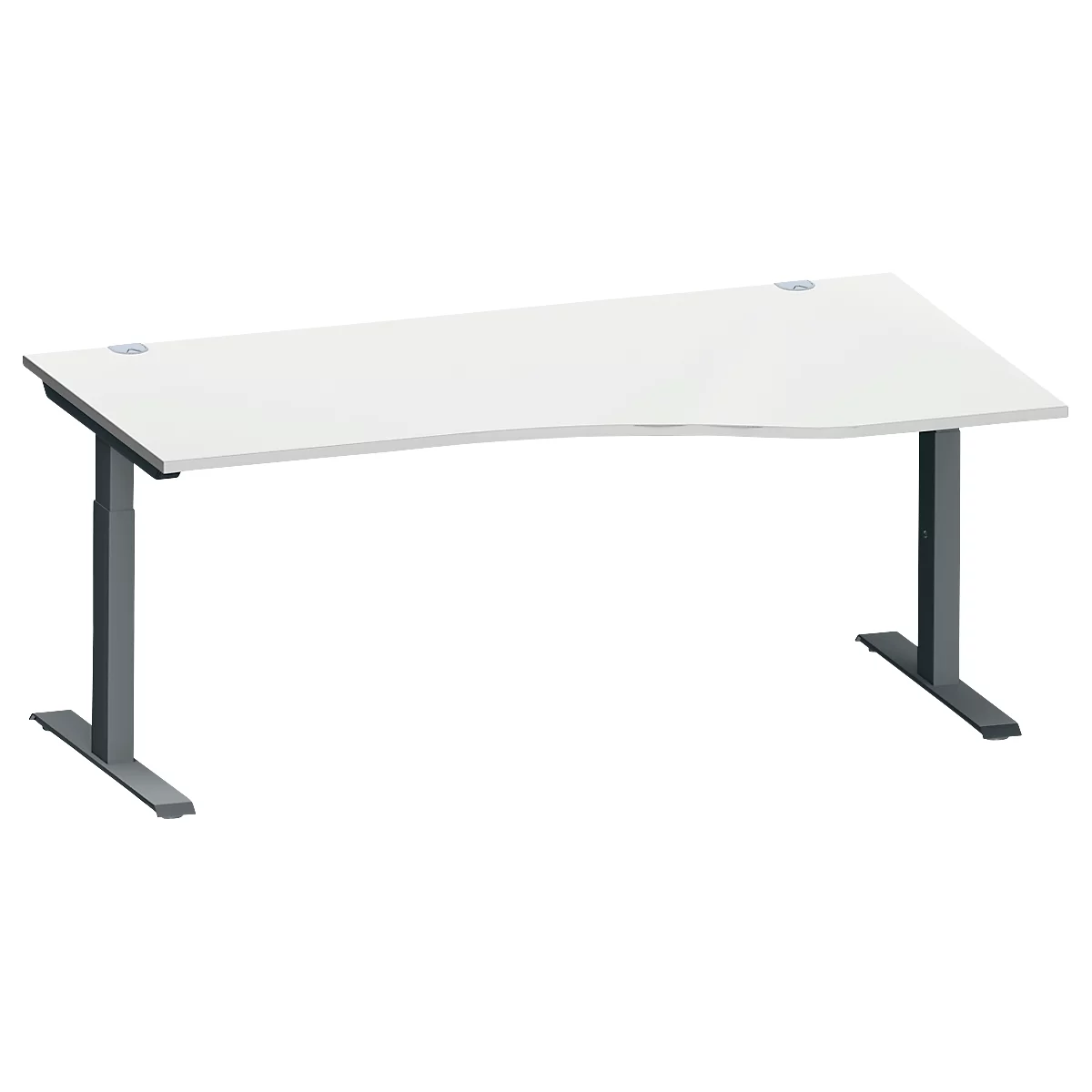 Schäfer Shop Genius Schreibtisch MODENA FLEX, Freiform rechts, T-Fuß Rechteckrohr, B 1800 x T 1000/800 x H 650-850 mm, lichtgrau/anthrazit