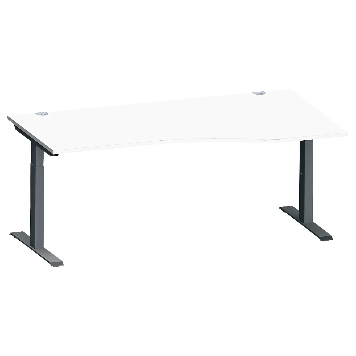 Schäfer Shop Genius Schreibtisch MODENA FLEX, Freiform rechts, T-Fuß Rechteckrohr, B 1800 x T 1000/800 x H 650-850 mm, weiß/anthrazit