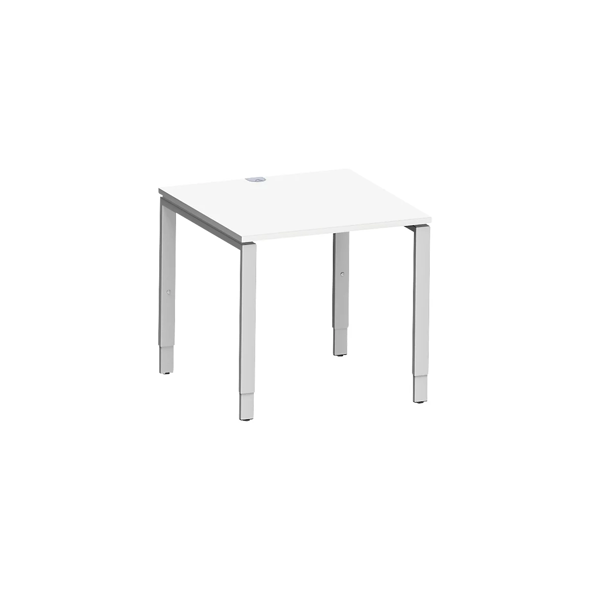 Schäfer Shop Genius Schreibtisch Modena Flex, Quadrat, 4-Fuß Rechteckrohr, B 800 x T 800 x H 650-850 mm, weiß/weißaluminium