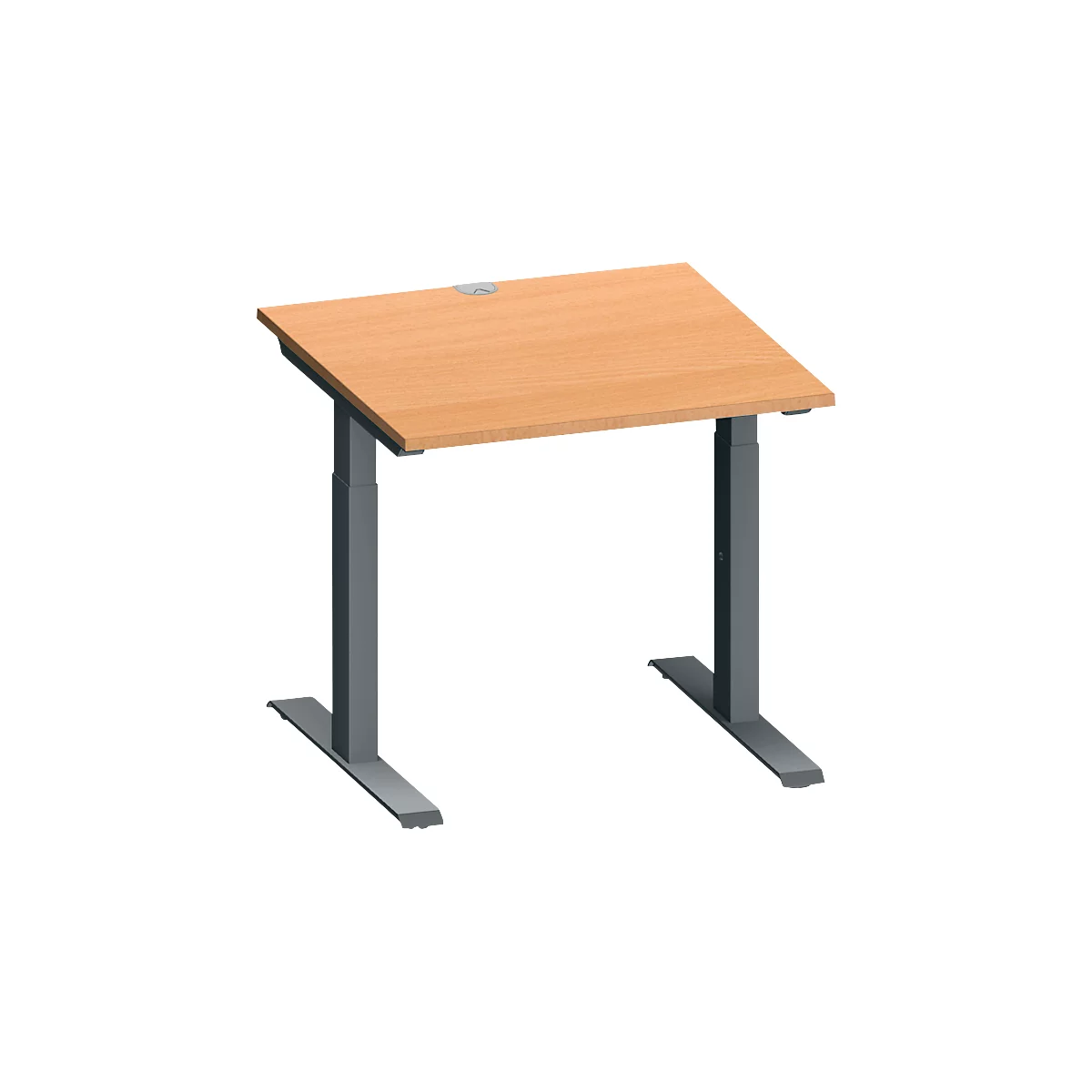 Schäfer Shop Genius Schreibtisch MODENA FLEX, Quadrat, T-Fuß Rechteckrohr, B 800 x T 800 x H 650-850 mm, Ahorn/anthrazit