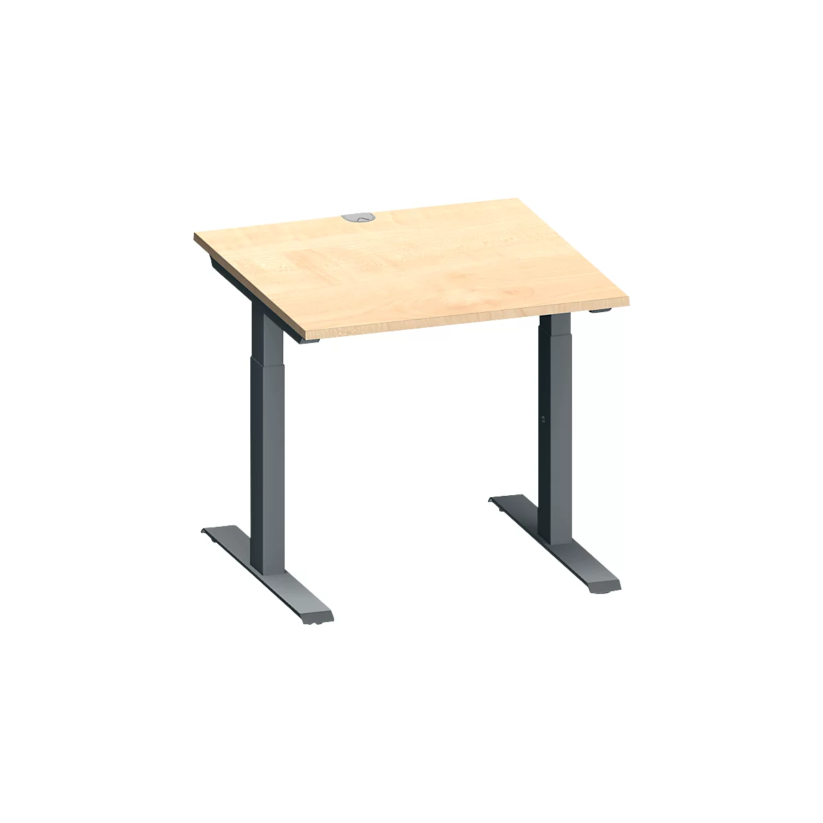 Schäfer Shop Genius Schreibtisch MODENA FLEX, Quadrat, T-Fuß Rechteckrohr, B 800 x T 800 x H 650-850 mm, Ahorn/anthrazit