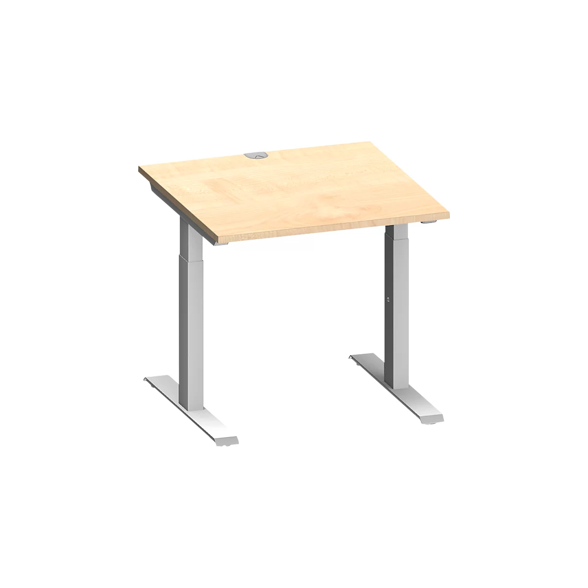 Schäfer Shop Genius Schreibtisch MODENA FLEX, Quadrat, T-Fuß Rechteckrohr, B 800 x T 800 x H 650-850 mm, Ahorn/weißalu