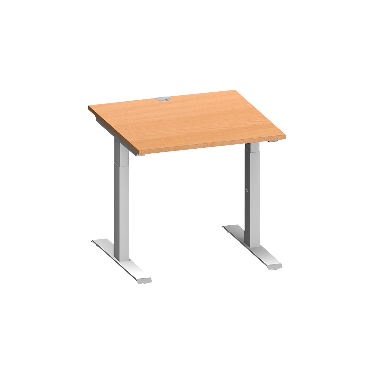 Schäfer Shop Genius Schreibtisch MODENA FLEX, Quadrat, T-Fuß Rechteckrohr, B 800 x T 800 x H 650-850 mm, Buche/weißalu