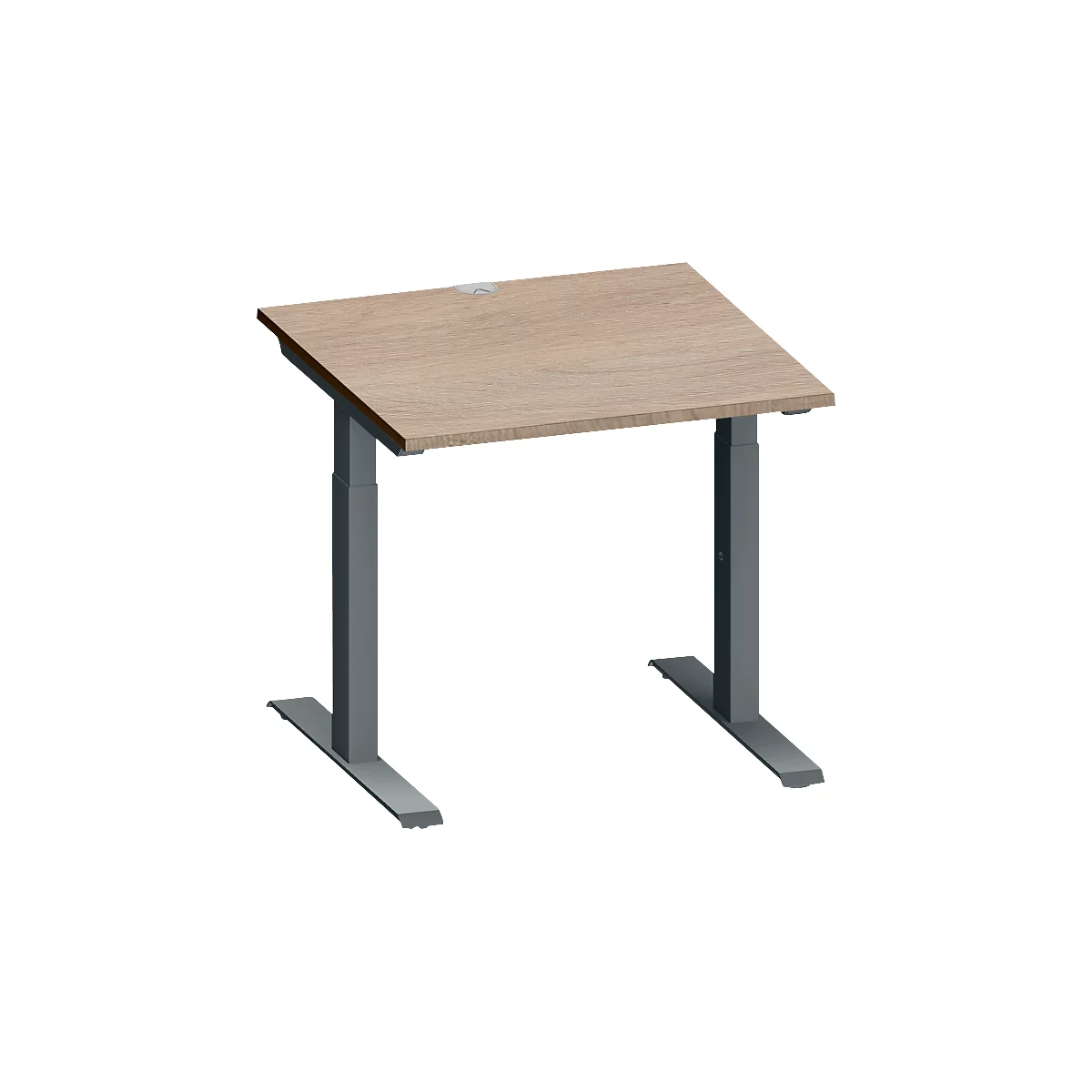 Schäfer Shop Genius Schreibtisch MODENA FLEX, Quadrat, T-Fuß Rechteckrohr, B 800 x T 800 x H 650-850 mm, Eiche/anthrazit