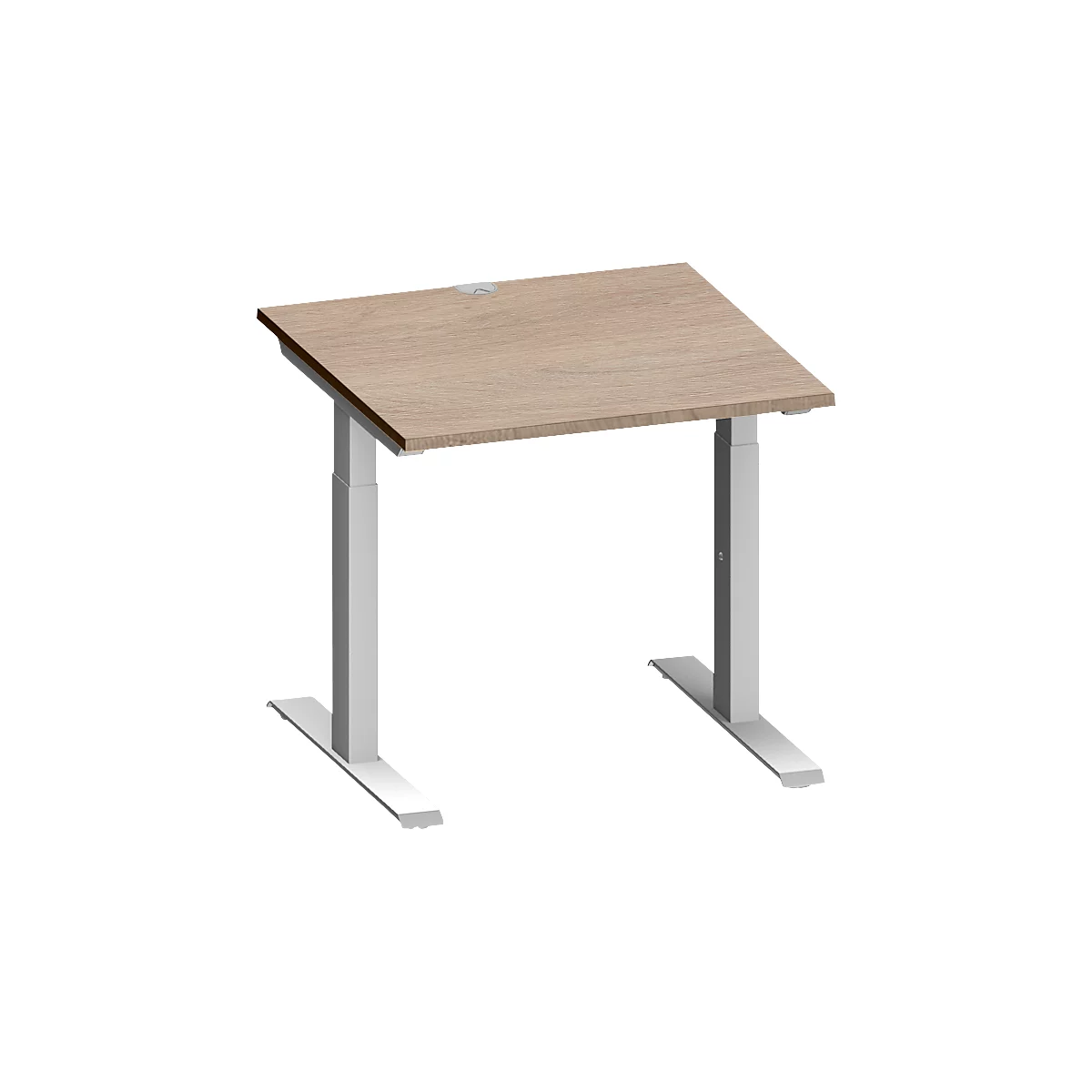 Schäfer Shop Genius Schreibtisch MODENA FLEX, Quadrat, T-Fuß Rechteckrohr, B 800 x T 800 x H 650-850 mm, Eiche/weißalu