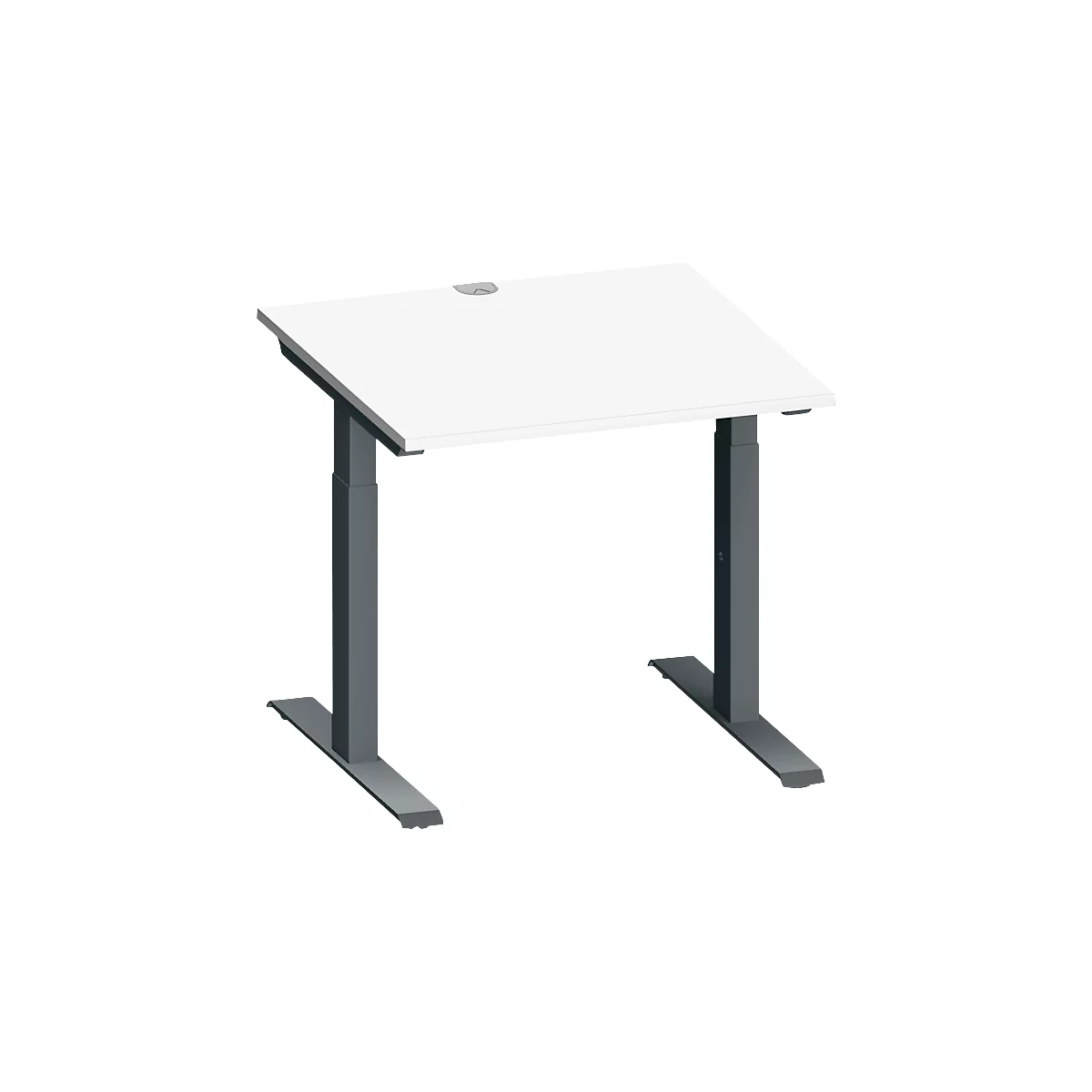 Schäfer Shop Genius Schreibtisch MODENA FLEX, Quadrat, T-Fuß Rechteckrohr, B 800 x T 800 x H 650-850 mm, Kirsche Romana/anthrazit