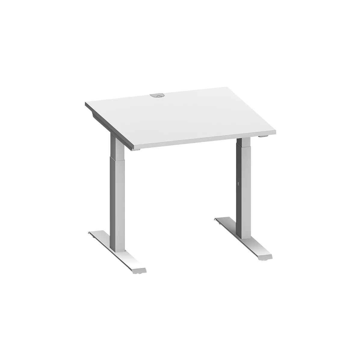 Schäfer Shop Genius Schreibtisch MODENA FLEX, Quadrat, T-Fuß Rechteckrohr, B 800 x T 800 x H 650-850 mm, lichtgrau/weißalu