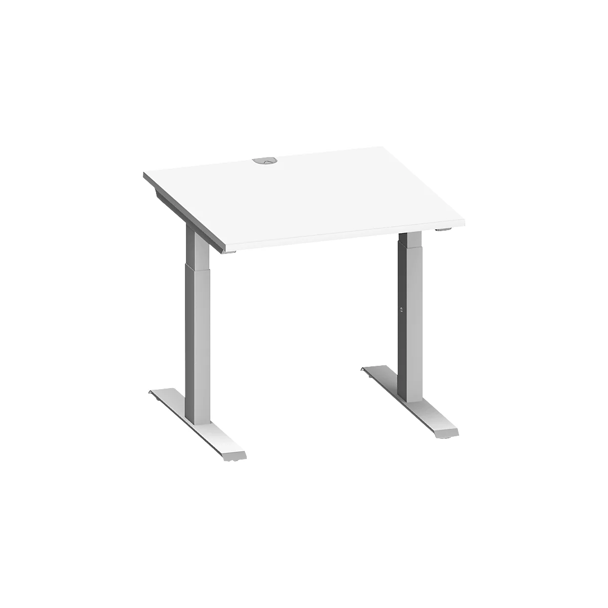 Schäfer Shop Genius Schreibtisch MODENA FLEX, Quadrat, T-Fuß Rechteckrohr, B 800 x T 800 x H 650-850 mm, weiß/weißalu