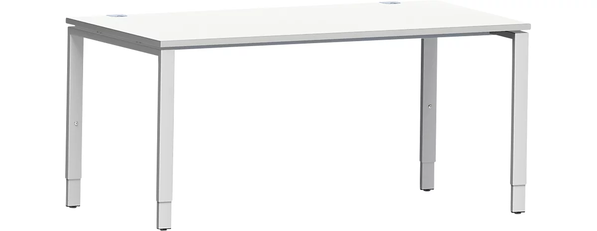Schäfer Shop Genius Schreibtisch Modena Flex, Rechteck, 4-Fuß Rechteckrohr, B 1600 x T 800 x H 650-850 mm, lichtgrau/weißaluminium