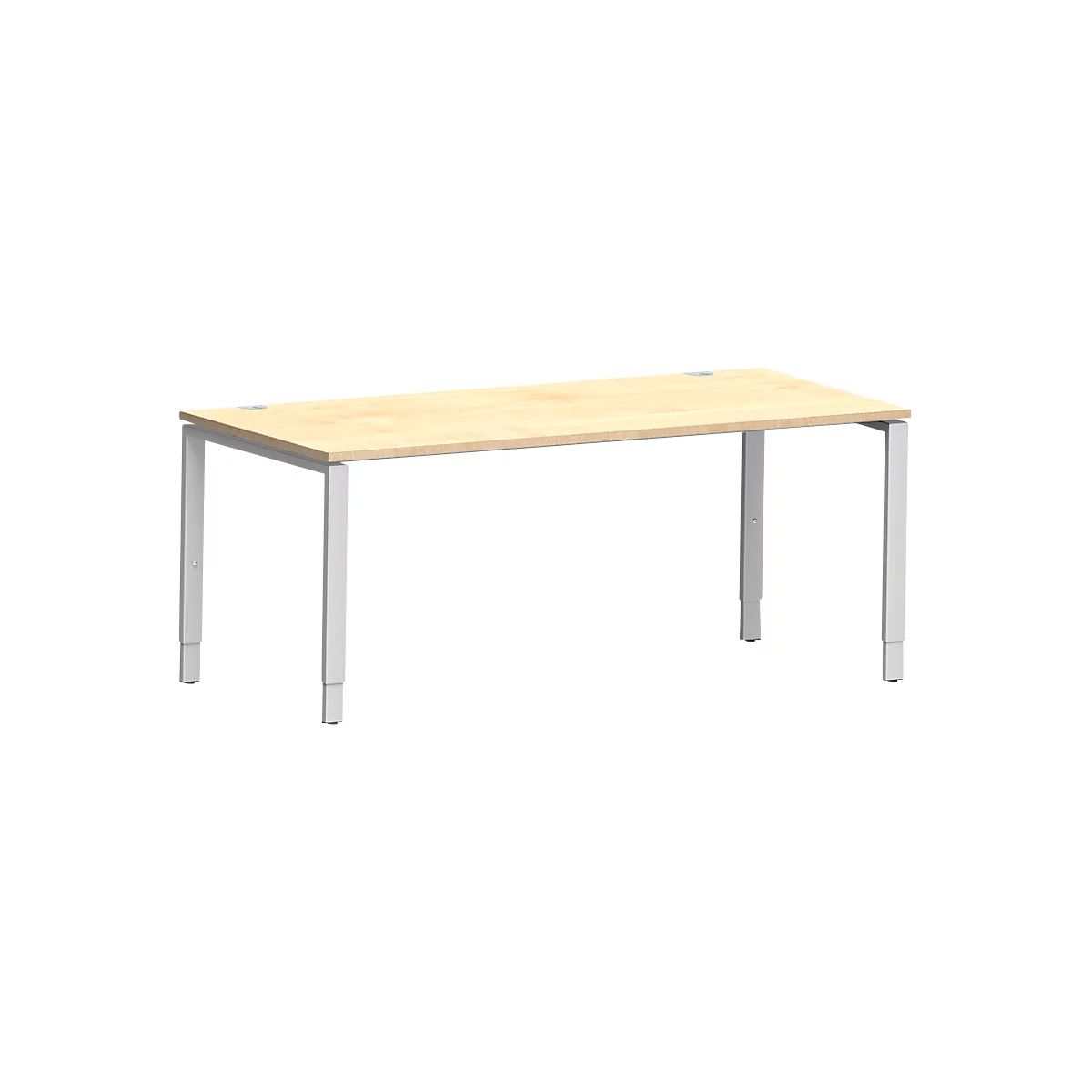 Schäfer Shop Genius Schreibtisch Modena Flex, Rechteck, 4-Fuß Rechteckrohr, B 1800 x T 800 x H 650-850 mm, Ahorn/weißaluminium