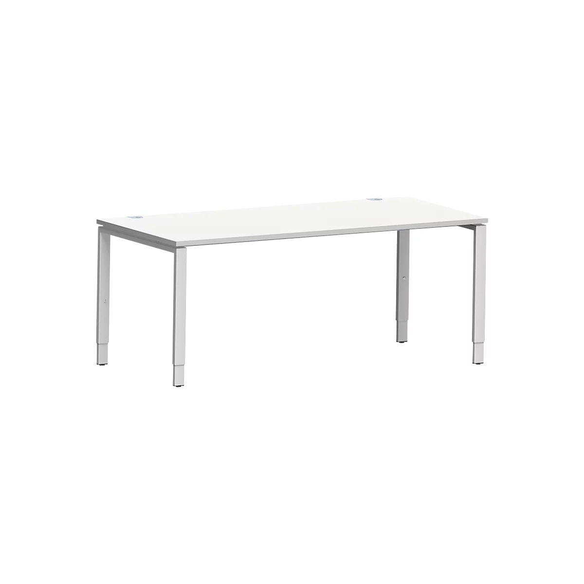 Schäfer Shop Genius Schreibtisch Modena Flex, Rechteck, 4-Fuß Rechteckrohr, B 1800 x T 800 x H 650-850 mm, lichtgrau/weißaluminium