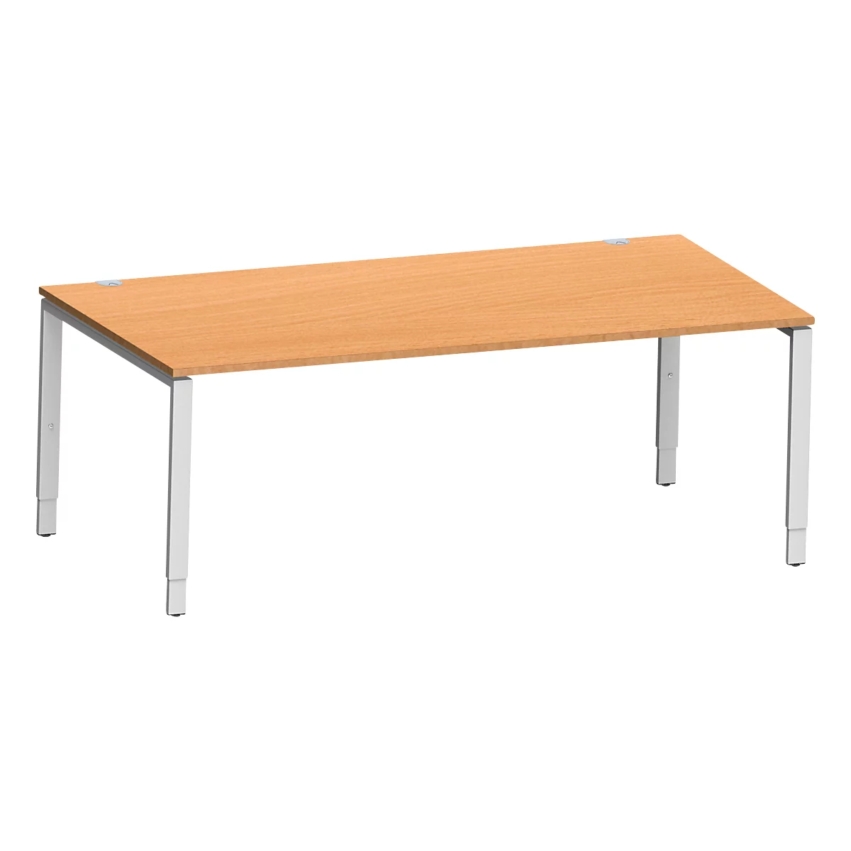 Schäfer Shop Genius Schreibtisch Modena Flex, Rechteck, 4-Fuß Rechteckrohr, B 2000 x T 1000 x H 650-850 mm, Buche/weißaluminium