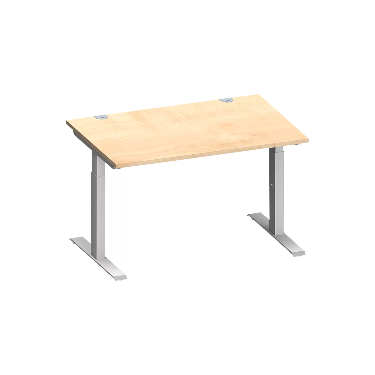 Schäfer Shop Genius Schreibtisch MODENA FLEX, Rechteck, T-Fuß Rechteckrohr, B 1200 x T 800 x H 650-850 mm, Ahorn/weißalu