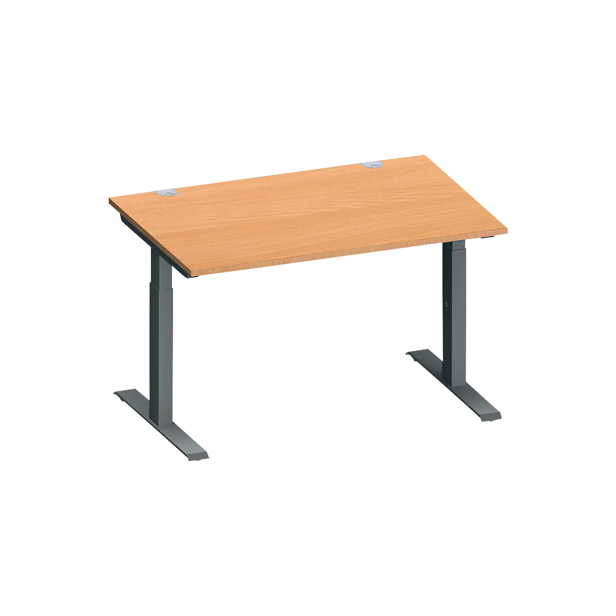 Schäfer Shop Genius Schreibtisch MODENA FLEX, Rechteck, T-Fuß Rechteckrohr, B 1200 x T 800 x H 650-850 mm, Buche/anthrazit