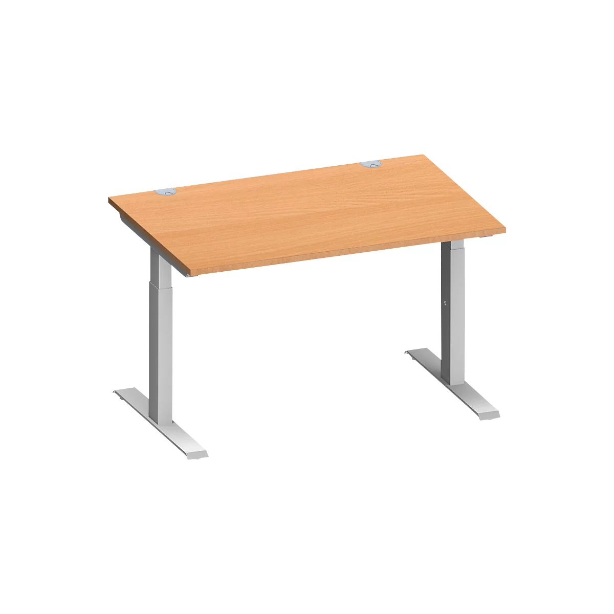 Schäfer Shop Genius Schreibtisch MODENA FLEX, Rechteck, T-Fuß Rechteckrohr, B 1200 x T 800 x H 650-850 mm, Buche/weißalu