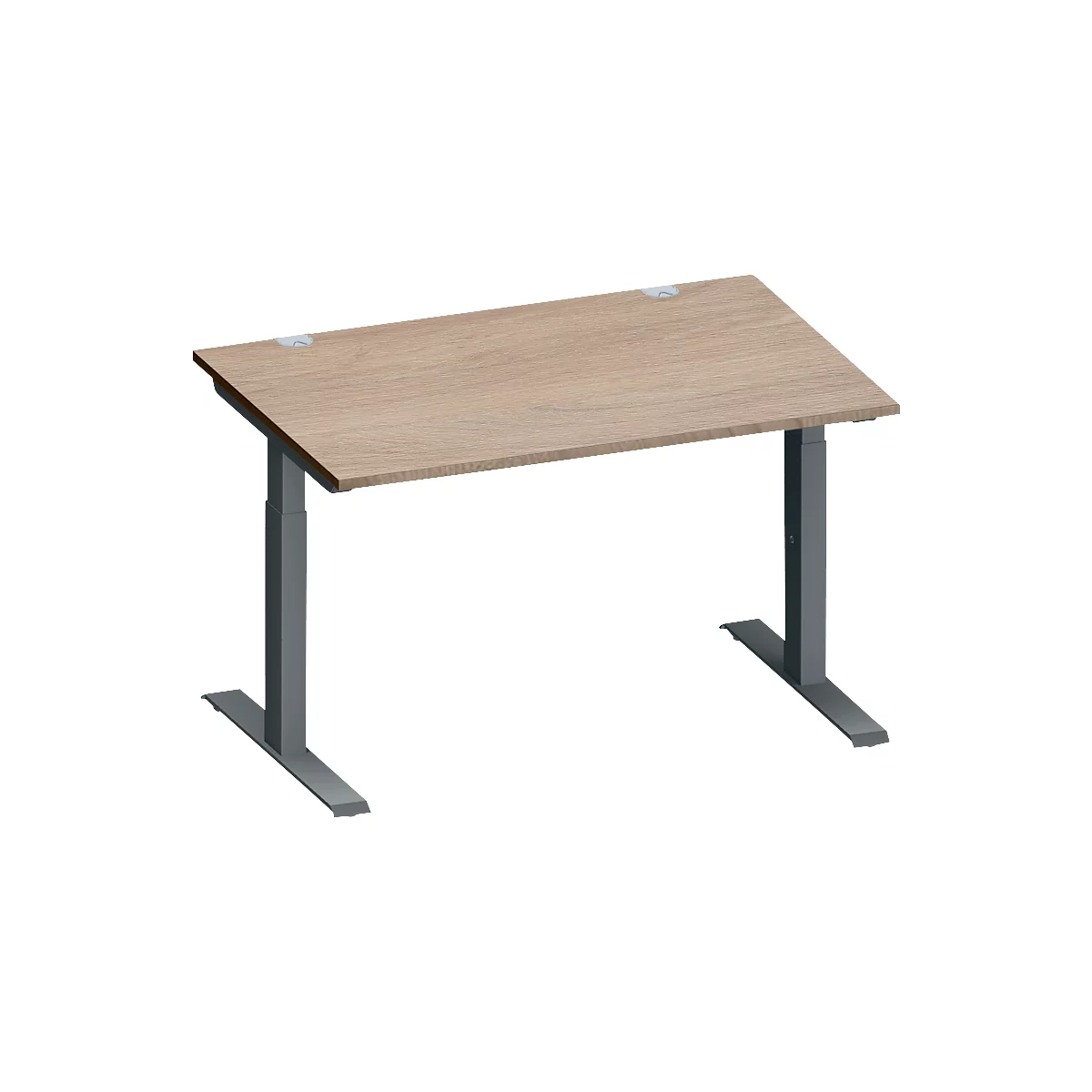 Schäfer Shop Genius Schreibtisch MODENA FLEX, Rechteck, T-Fuß Rechteckrohr, B 1200 x T 800 x H 650-850 mm, Eiche/anthrazit