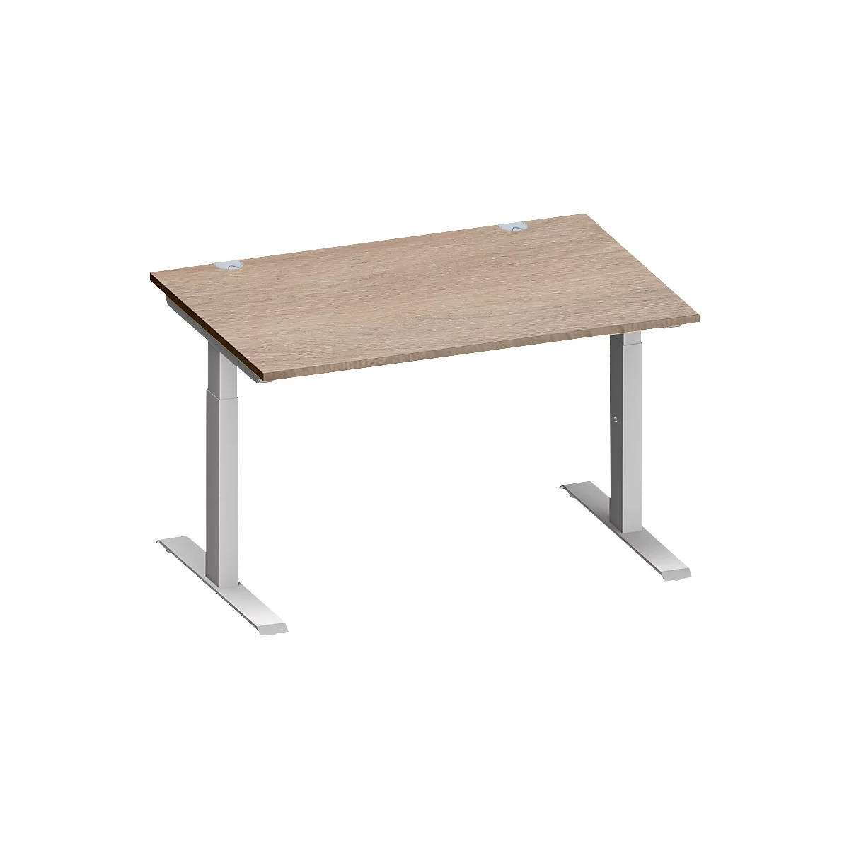 Schäfer Shop Genius Schreibtisch MODENA FLEX, Rechteck, T-Fuß Rechteckrohr, B 1200 x T 800 x H 650-850 mm, Eiche/weißalu
