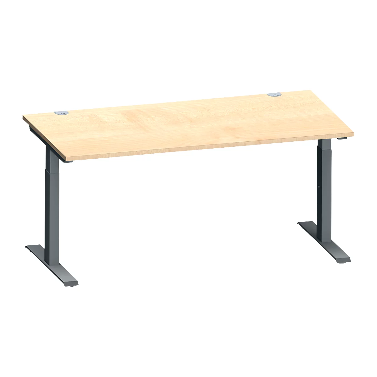 Schäfer Shop Genius Schreibtisch MODENA FLEX, Rechteck, T-Fuß Rechteckrohr, B 1600 x T 800 x H 650-850 mm, Ahorn/anthrazit