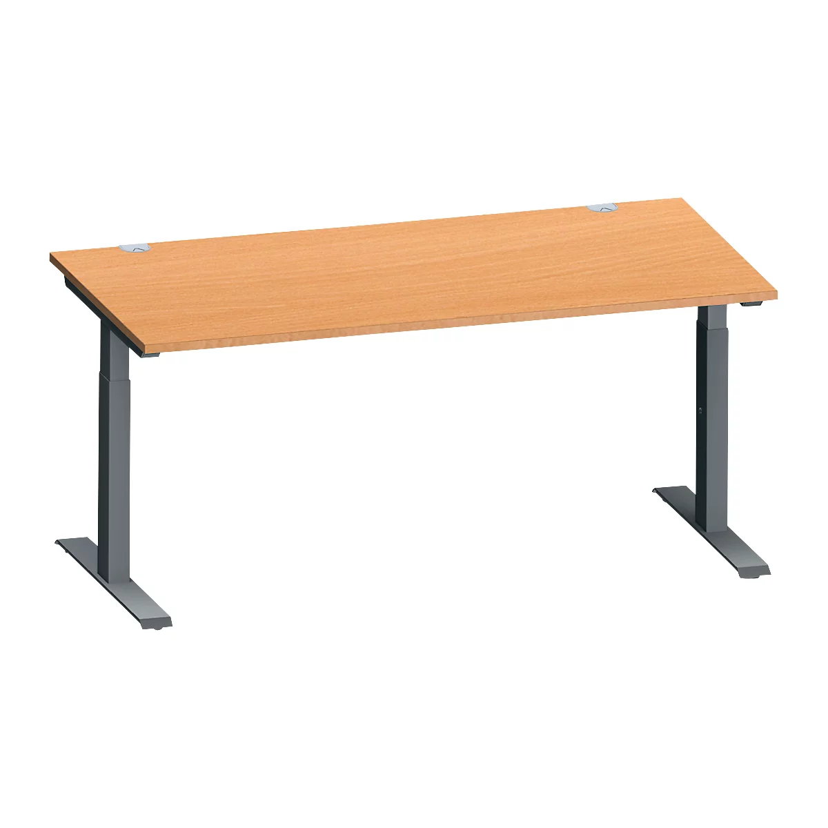 Schäfer Shop Genius Schreibtisch MODENA FLEX, Rechteck, T-Fuß Rechteckrohr, B 1600 x T 800 x H 650-850 mm, Buche/anthrazit